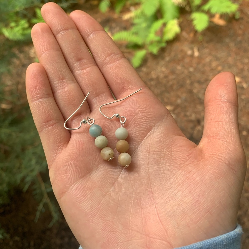 handmade triple amazonite silver earrings pair
